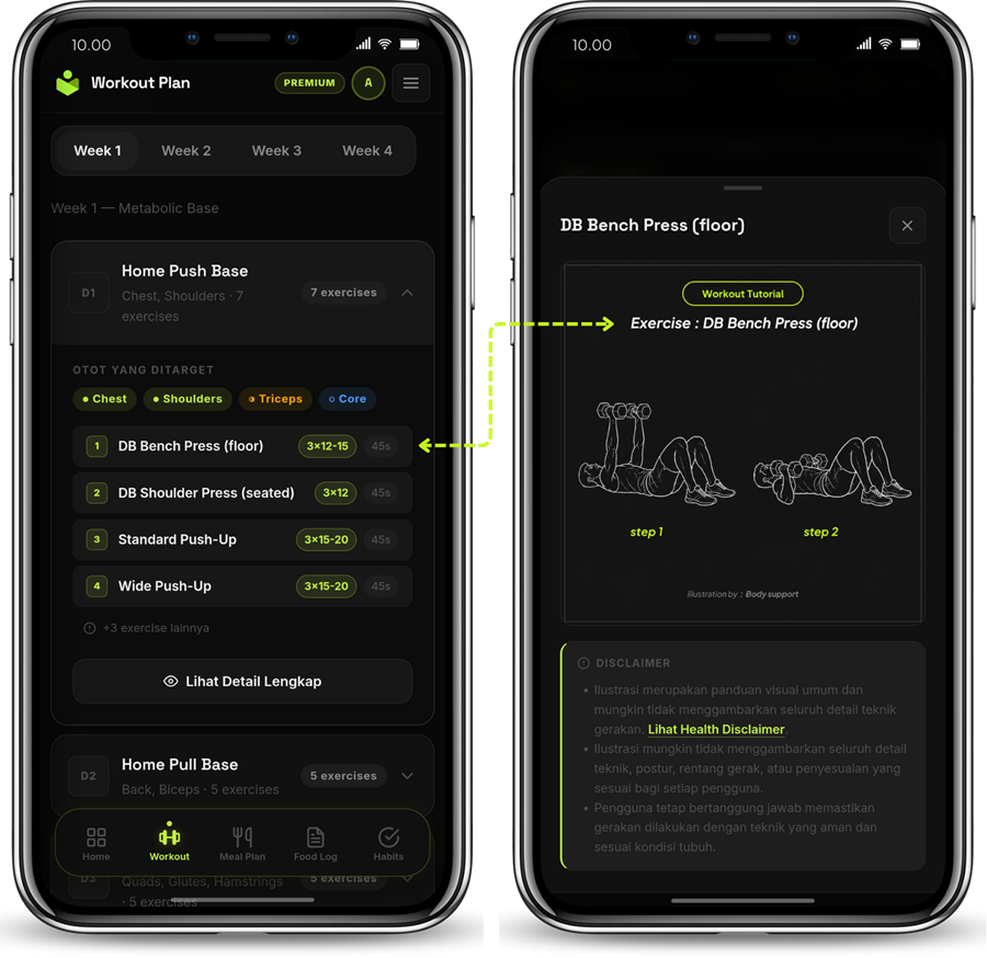 Preview aplikasi Body Support: jadwal workout lengkap setiap hari